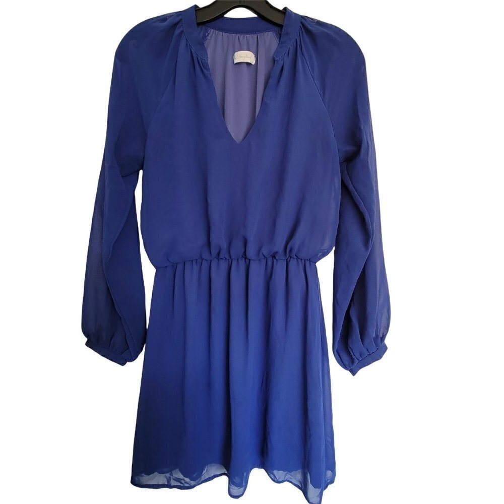 Honey Punch Blue V Neck Punch Sheer Balloon Long Sleeve Sheath Mini Dress Small